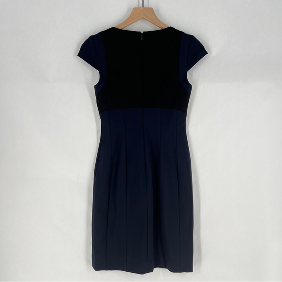 ANTONIO MELANI Navy & Black Cap Sleeve Stretch Ponte Knit Midi Sheath Dress 0‎ - Picture 8 of 13